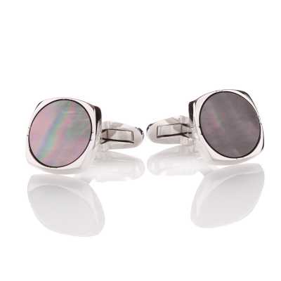 K-2 Boutons de manchette de cérémonie en argent sterling, nacre noire, carré arrondi argenté