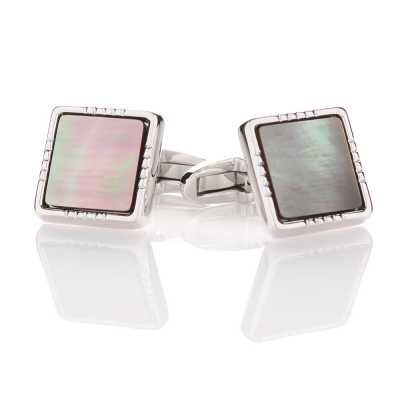P-2 Boutons de manchette de cérémonie en argent pur, nacre noire, carré argenté