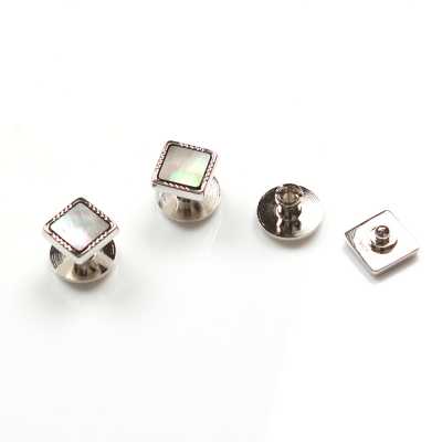P-2 Bouton rivet en argent pur, nacre noire, forme carrée argentée