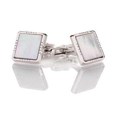 P-3 Boutons de manchette de cérémonie en argent pur, nacre, carré argenté
