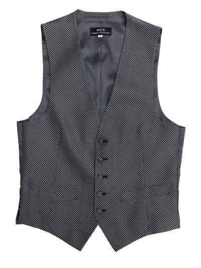 V-153N Gilet habillé jacquard de soie à carreaux bleu marine