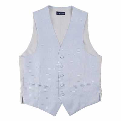 V-27 Gilet habillé fabriqué au Japon à micro-carreaux bleu ciel