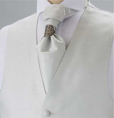 V-301 Gilet habillé jacquard en soie argent