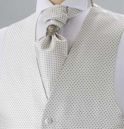 V-902 Gilet habillé, jacquard de soie, motif à petits motifs, argent