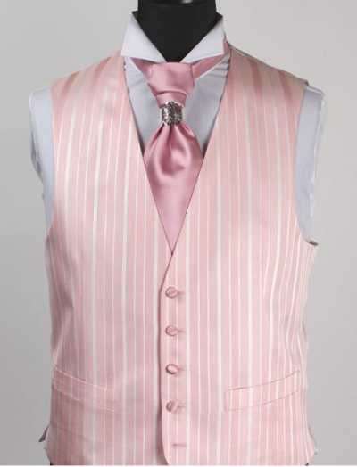 V-987PI Gilet habillé en jacquard de soie à rayures rose