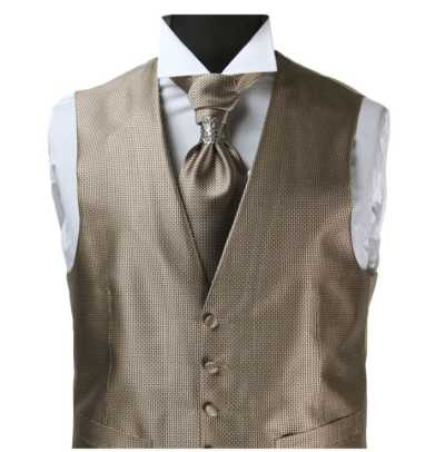 V-992MB Gilet habillé en jacquard de soie marron