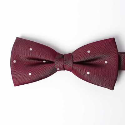 VBF-32 VANNERS Nœud papillon en soie, à pois effet denim, rouge vin