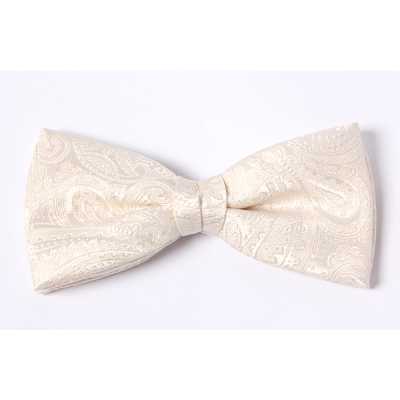 VBF-40 Noeud papillon confectionné en tissu VANNERS, motif cachemire, blanc champagne