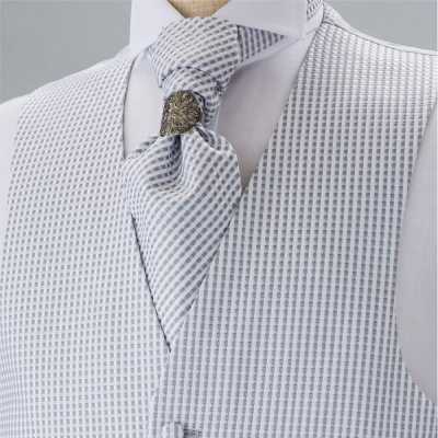 YT-19 Cravate ascot jacquard fabriquée au Japon (cravate euro) à motif à carreaux gris clair