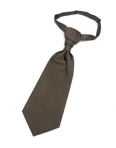 YT-944 Cravate ascot fabriquée au Japon (Euro Tie) en jacquard de soie à carreaux marron