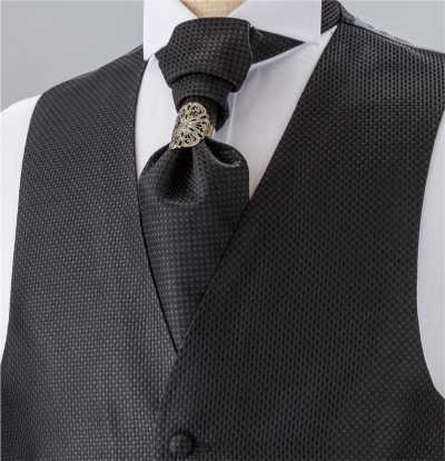 YT-986 Cravate ascot en soie fabriquée au Japon (cravate euro), motif kanoko, noire