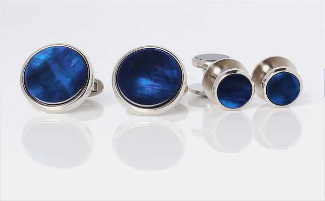E-4 Boutons de manchette et clous en coquillage revêtus de couleur bleu marine