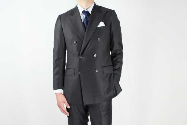 GXPWS1 Costume croisé uni gris foncé en tissu DORMEUIL