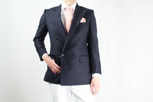GXPWJ1 Veste croisée en bleu marine uni en tissu DORMEUIL