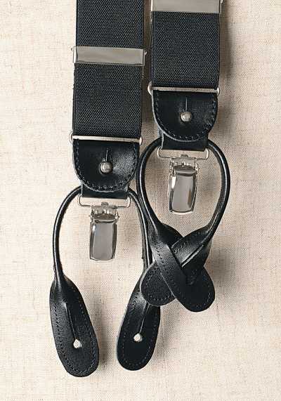 AT-BLACK-XL Bretelles Albert Thurston noires, unies, type 2 voies, taille XL