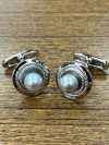 3002 Boutons De Manchette En Argent Avec Perles Noires