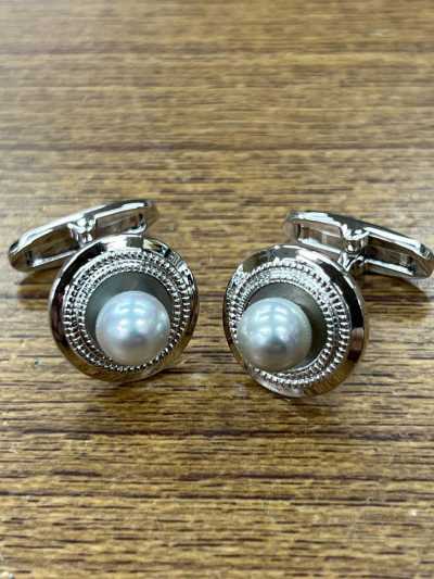 3002 Boutons de manchette perle noire argent