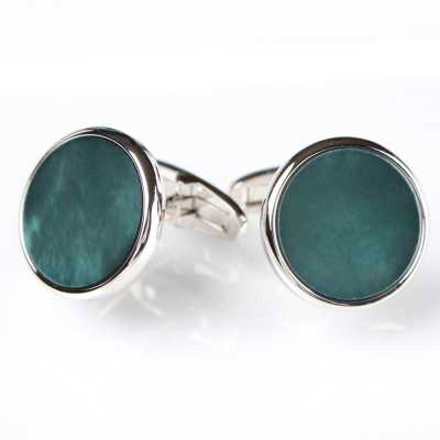 E-6-C Boutons de manchette en coquillage enduits de couleur verte