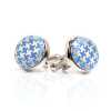 CUFF-V12 Boutons de manchette VANNERS recouverts de tissu en soie, motif pied-de-poule, bleu saxon