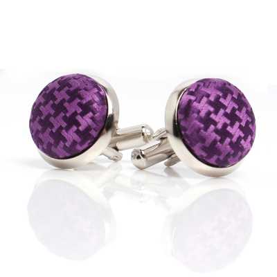CUFF-V14 Boutons de manchette recouverts de tissu en soie VANNERS à motif pied-de-poule violet