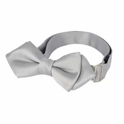 BFK-501 Nœud papillon à pointe diamant haut de gamme, tissu à face soie, argent