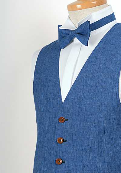 LV-2 Gilet en lin fabriqué au Japon Bleu