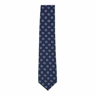 HVN-58 VANNERS Cravate faite main en soie et laine, petit motif, bleu marine