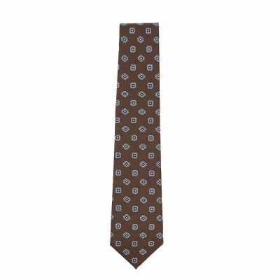 HVN-59 Cravate VANNERS en soie et laine, faite main, petit motif, marron