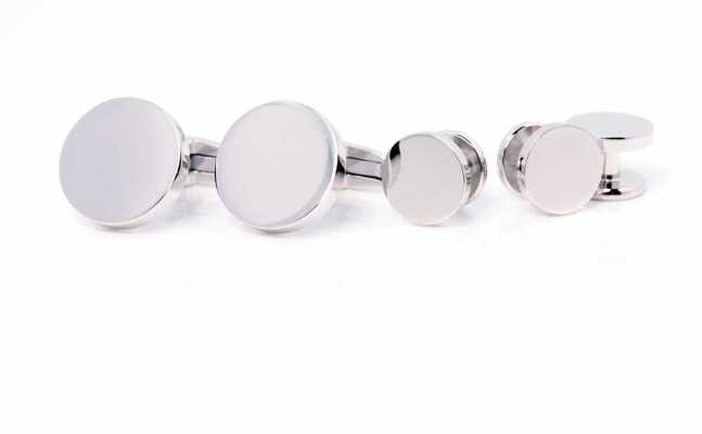 CU925-1G EXCY LEGEND Set de boutons de manchette et de boutons de plastron en argent sterling, plat