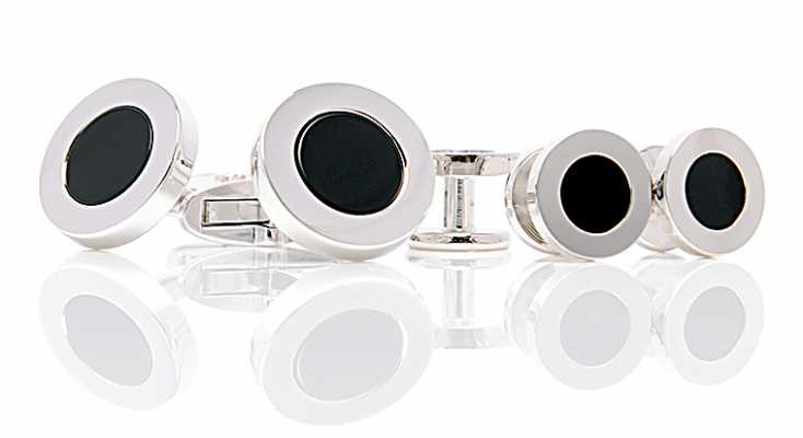 CU925-2G EXCY LEGEND Ensemble de boutons de manchette et de boutons de chemise en argent sterling onyx
