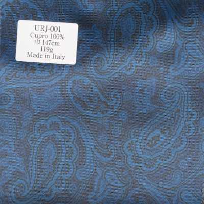 URJ-001 Doublure imprimée 100 % cupro fabriquée en Italie, motif cachemire bleu
