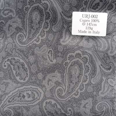 URJ-002 Doublure imprimée 100 % cupro, fabriquée en Italie, motif paisley gris