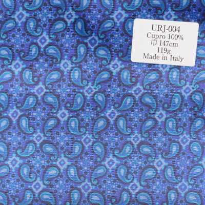 URJ-004 Fabriqué en Italie Doublure imprimée 100 % Cupro motif cachemire bleu clair