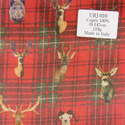 URJ-010 Fabriqué en Italie, doublure imprimée 100 % cupro, à carreaux tartan sur imprimé animal