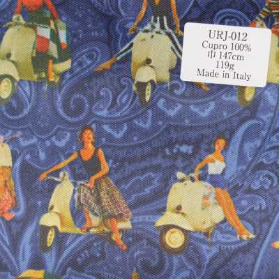 URJ-012 Fabriqué en Italie 100 % cupro doublure imprimée motif scooter couleur de base bleue