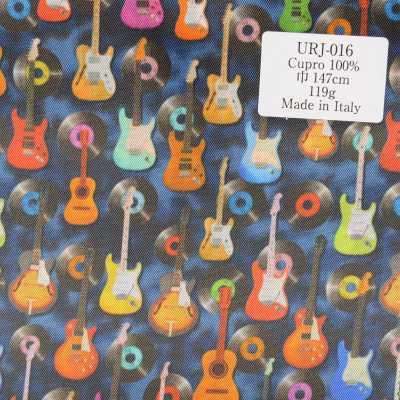 URJ-016 Fabriqué en Italie, doublure imprimée 100 % cupro, motif guitare et disque