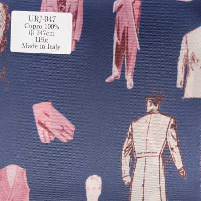 URJ-047 Fabriqué en Italie, doublure imprimée 100 % cupro, motif Gentleman bleu