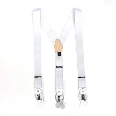 SR-WHITE Bretelles EXCY SR-WHITE blanches unies 2-en-1 élastiques 35 mm