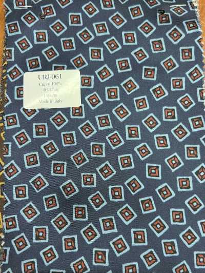 URJ-061 Fabriqué en Italie, doublure imprimée 100 % cupro, motif à carreaux bleus