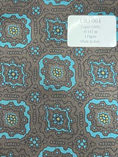 URJ-064 Fabriqué en Italie Doublure imprimée 100 % cupro, base marron avec accent vert