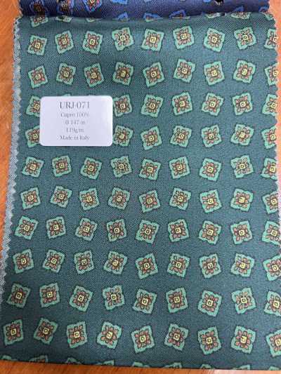 URJ-071 Fabriqué en Italie Cupro 100 % Doublure imprimée Petit motif floral Vert