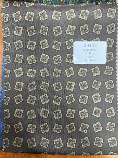 URJ-072 Doublure imprimée 100 % Cupro fabriquée en Italie, petit motif floral, marron