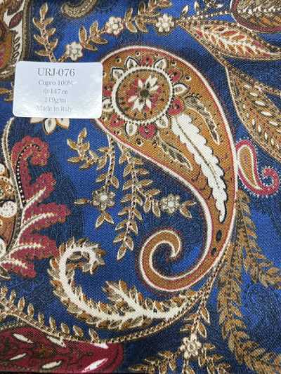 URJ-076 Fabriqué en Italie Doublure imprimée en cupro 100 % grand motif cachemire bleu