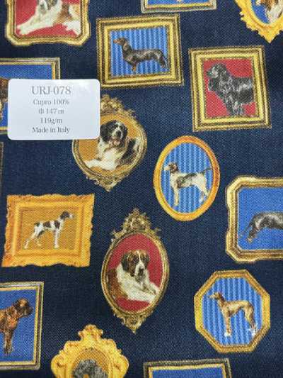 URJ-078 Fabriqué en Italie 100 % cupro Doublure imprimée chien encadré bleu marine
