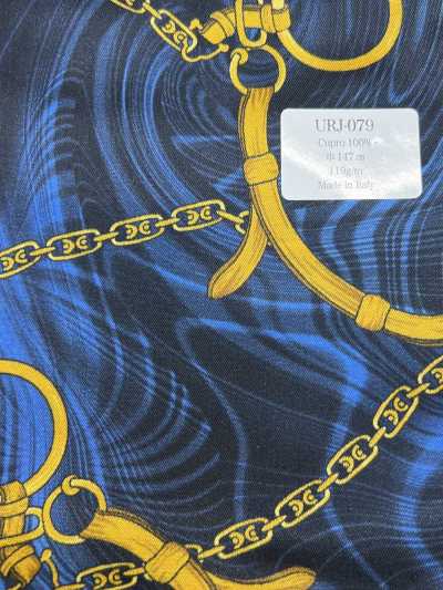 URJ-079 Fabriqué en Italie 100 % cupro doublure imprimée motif chaîne bleu
