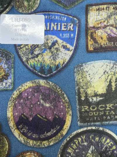URJ-080 Fabriqué en Italie Cupro 100 % Doublure imprimée Travel Sticker bleu