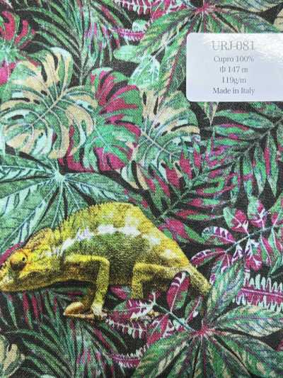 URJ-081 Fabriqué en Italie Doublure imprimée 100 % cupro Caméléon vert x rose
