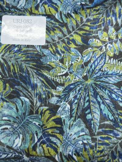 URJ-082 Fabriqué en Italie 100 % cupro Doublure imprimée Botanical Blue X Green