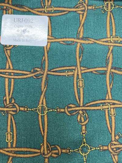 URJ-092 Doublure imprimée en cupro 100 % fabriquée en Italie, à carreaux Belt Check verte