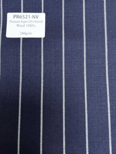 PR6521-NV Classique Premium Super120's extensible à rayures bleu marine fabriqué au Japon